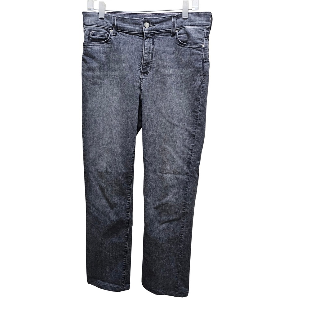 NYDJ Grey Straight Leg Jeans Studded Back Pocket Lift Tuck 12P Made in USA